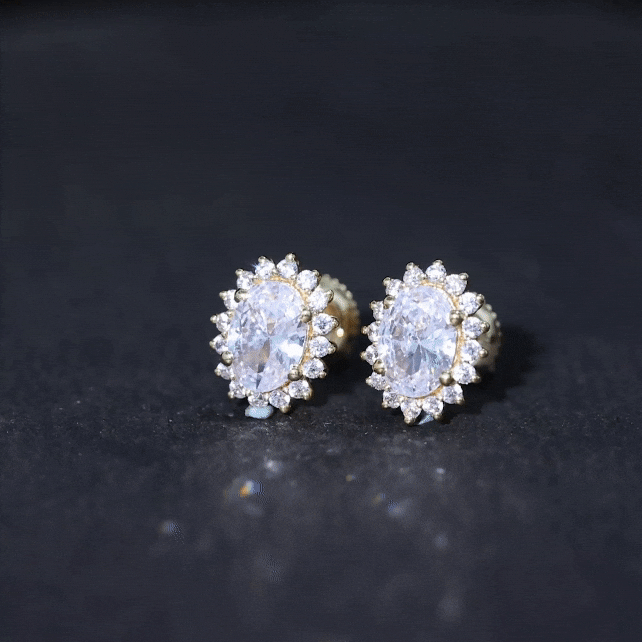 Certified 2 Carat Oval Cubic Zirconia Halo Stud Earrings in Silver