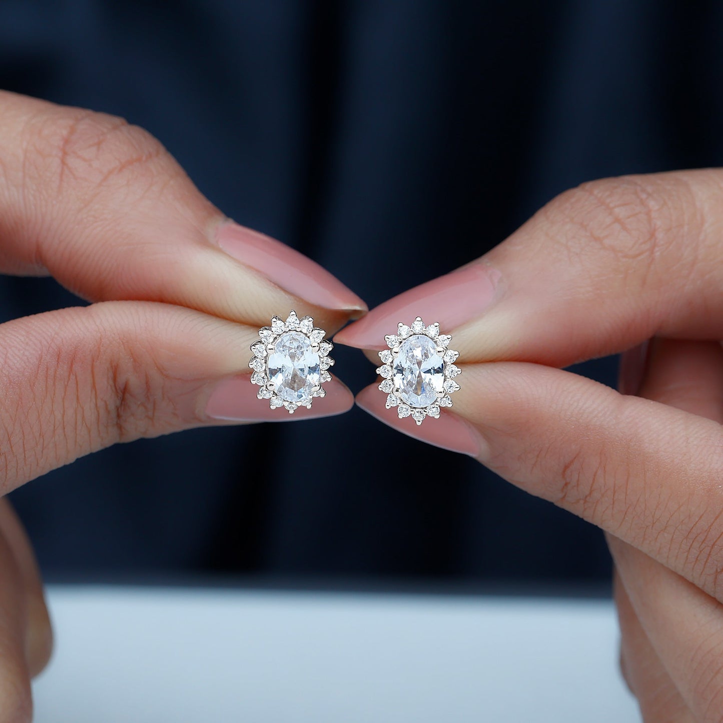 Certified 2 Carat Oval Cubic Zirconia Halo Stud Earrings in Silver