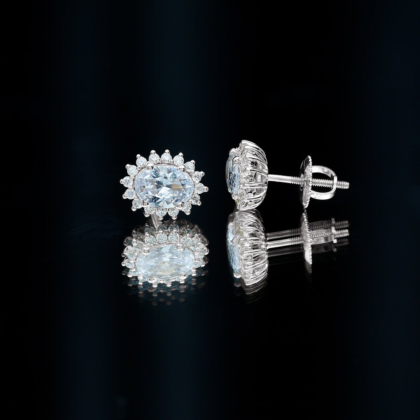 Certified 2 Carat Oval Cubic Zirconia Halo Stud Earrings in Silver