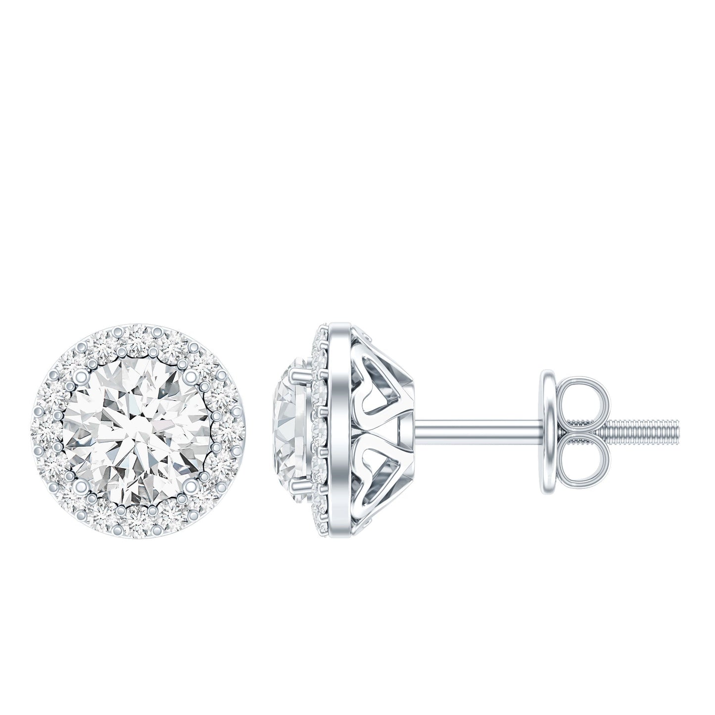 Certified 1 Carat Round Cut CZ Diamond Stud Earrings in Silver