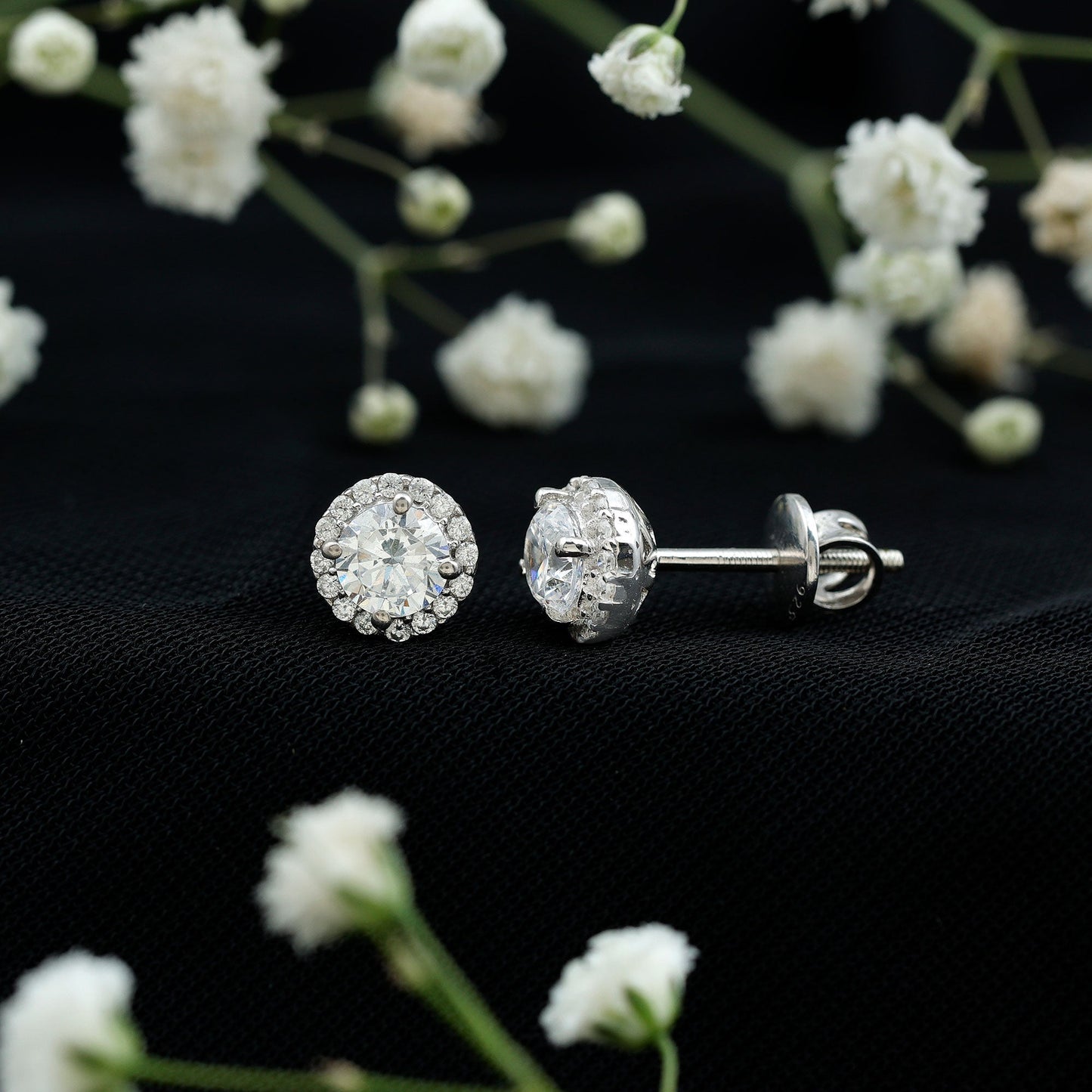 Certified 1 Carat Round Cut CZ Diamond Stud Earrings in Silver