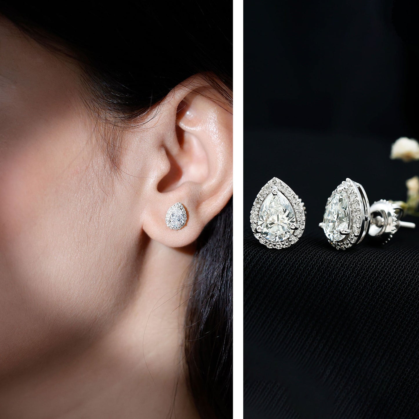 Certified 5X7 MM Cubic Zirconia Halo Stud Earrings