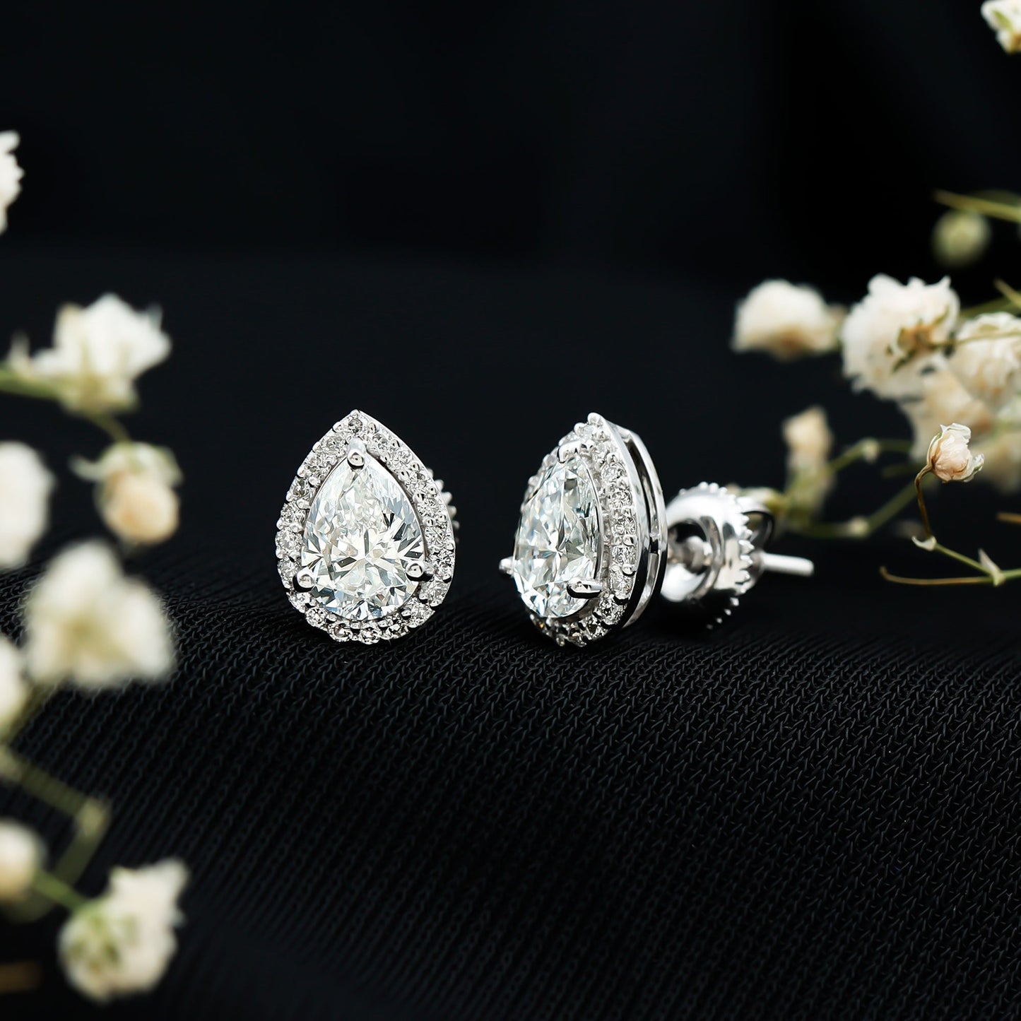 Certified 5X7 MM Cubic Zirconia Halo Stud Earrings