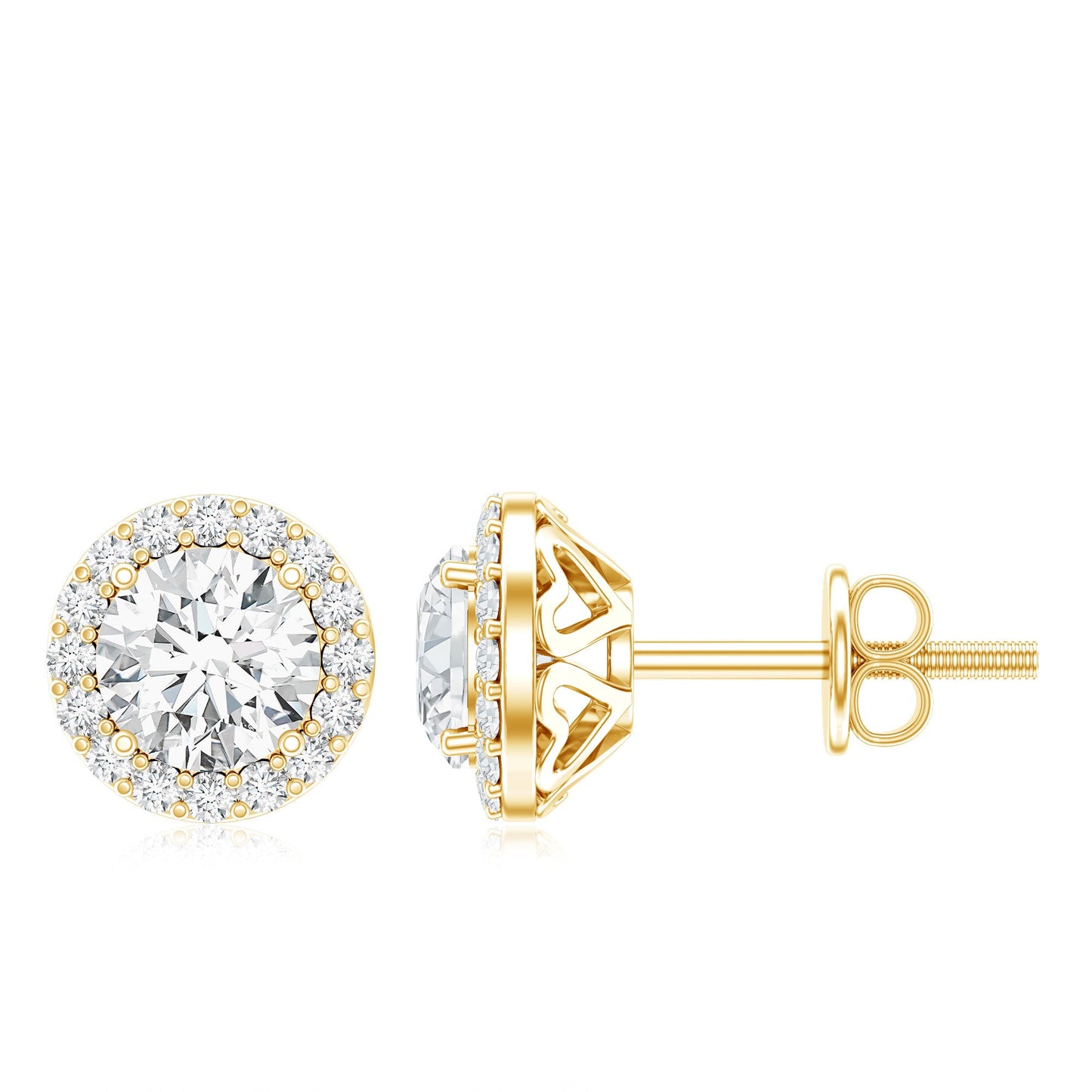 Certified Moissanite Halo Stud Earrings with Screw Back