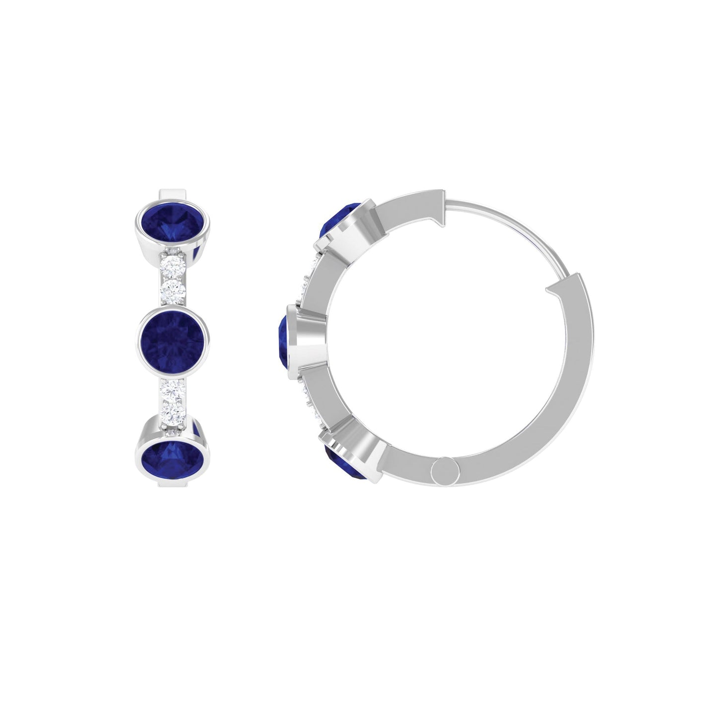 Natural Blue Sapphire Diamond Hinged Hoop Earrings