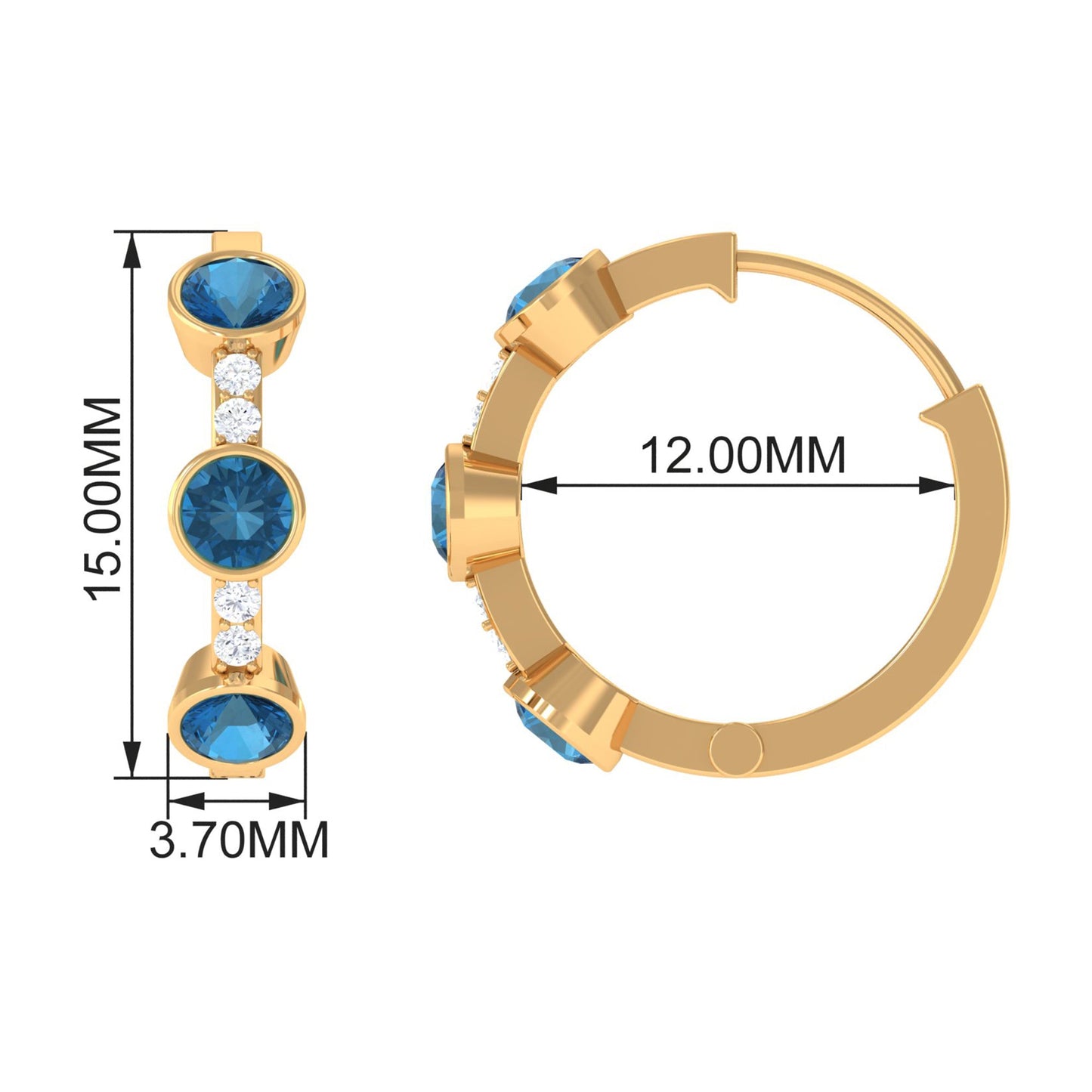Certified London Blue Topaz and Diamond Hinged Hoop Earrings