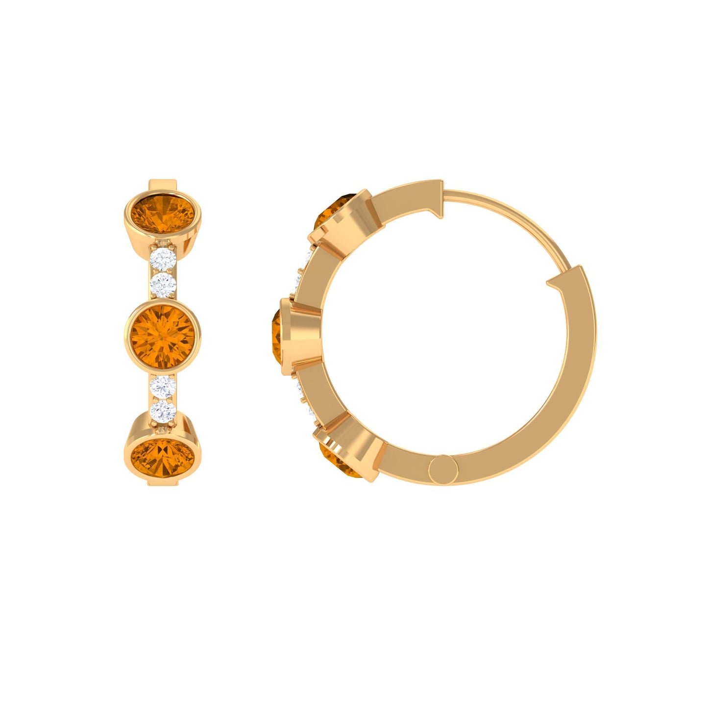 Bezel Set Citrine Hinged Hoop Earrings with Diamond