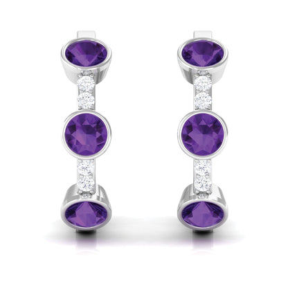 Certified Natural Amethyst Hoop Diamond Earrings