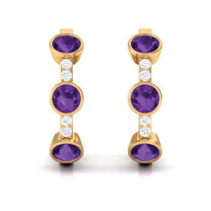 Certified Natural Amethyst Hoop Diamond Earrings