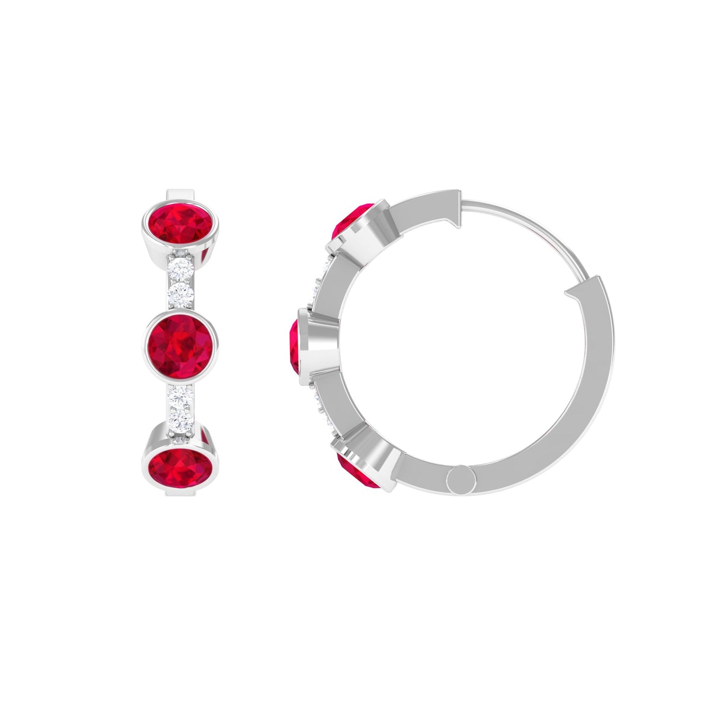 Lab Created Ruby and Diamond Hinged Hoop Earrings