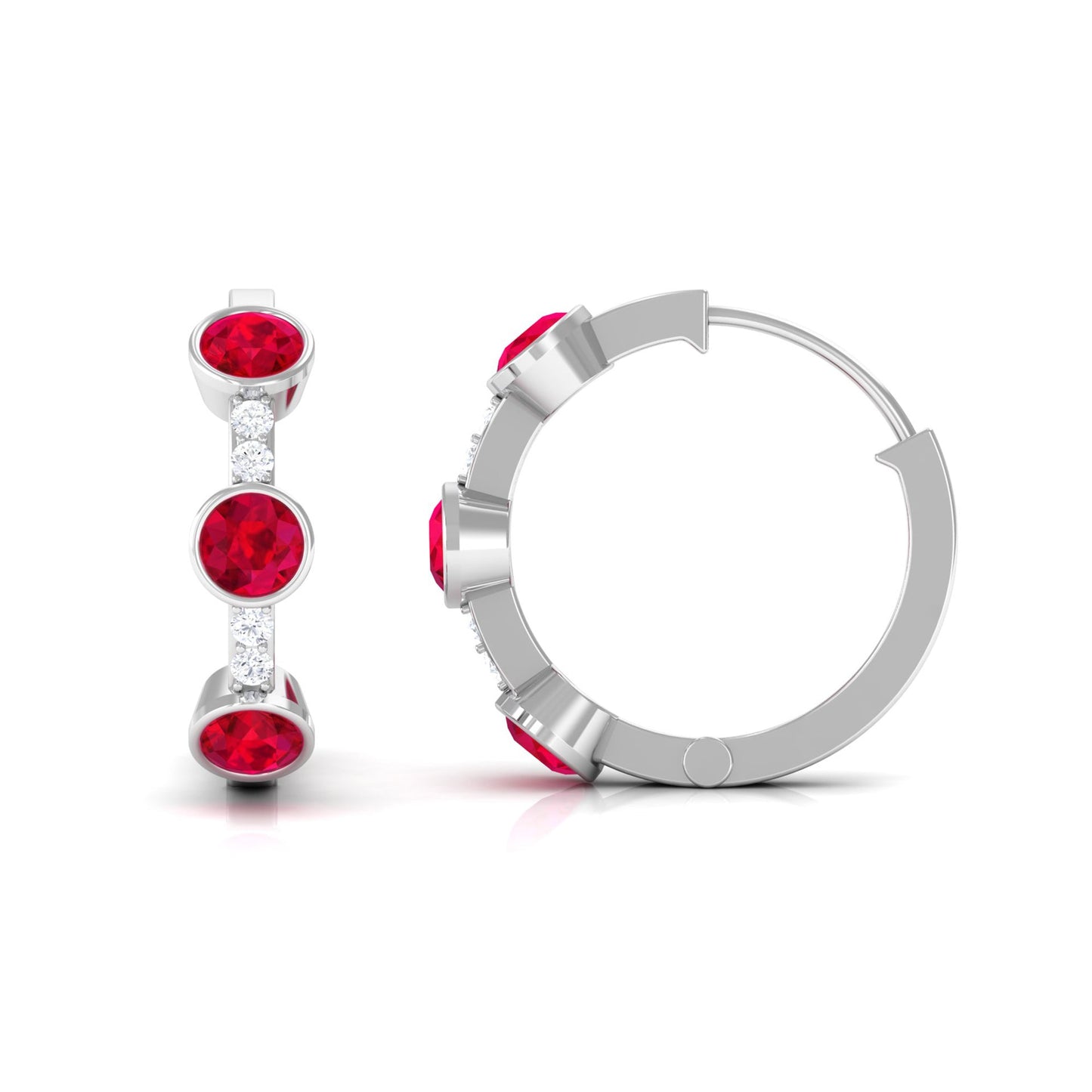 Lab Created Ruby and Diamond Hinged Hoop Earrings