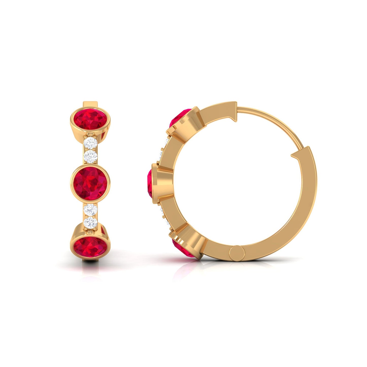 Lab Created Ruby and Diamond Hinged Hoop Earrings