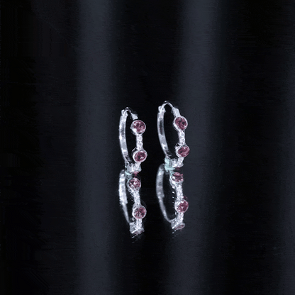 Bezel Set Pink Tourmaline Hinged Hoop Earrings with Diamond