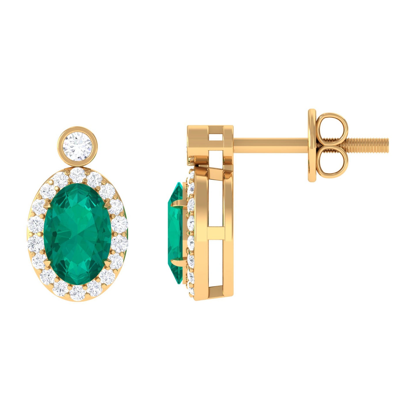 0.8 Carat Oval Emerald and Diamond Halo Stud Earrings