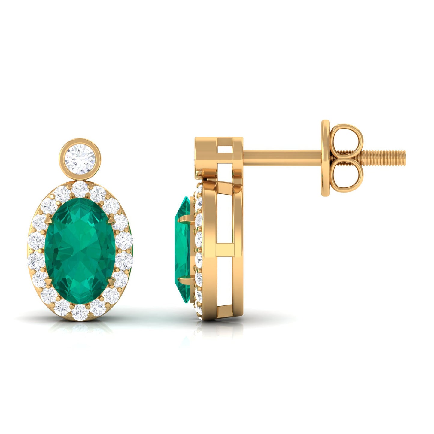 0.8 Carat Oval Emerald and Diamond Halo Stud Earrings