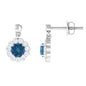 1.2 Carat Real London Blue Topaz and Diamond Flower Halo Drop Earrings