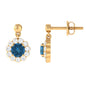1.2 Carat Real London Blue Topaz and Diamond Flower Halo Drop Earrings