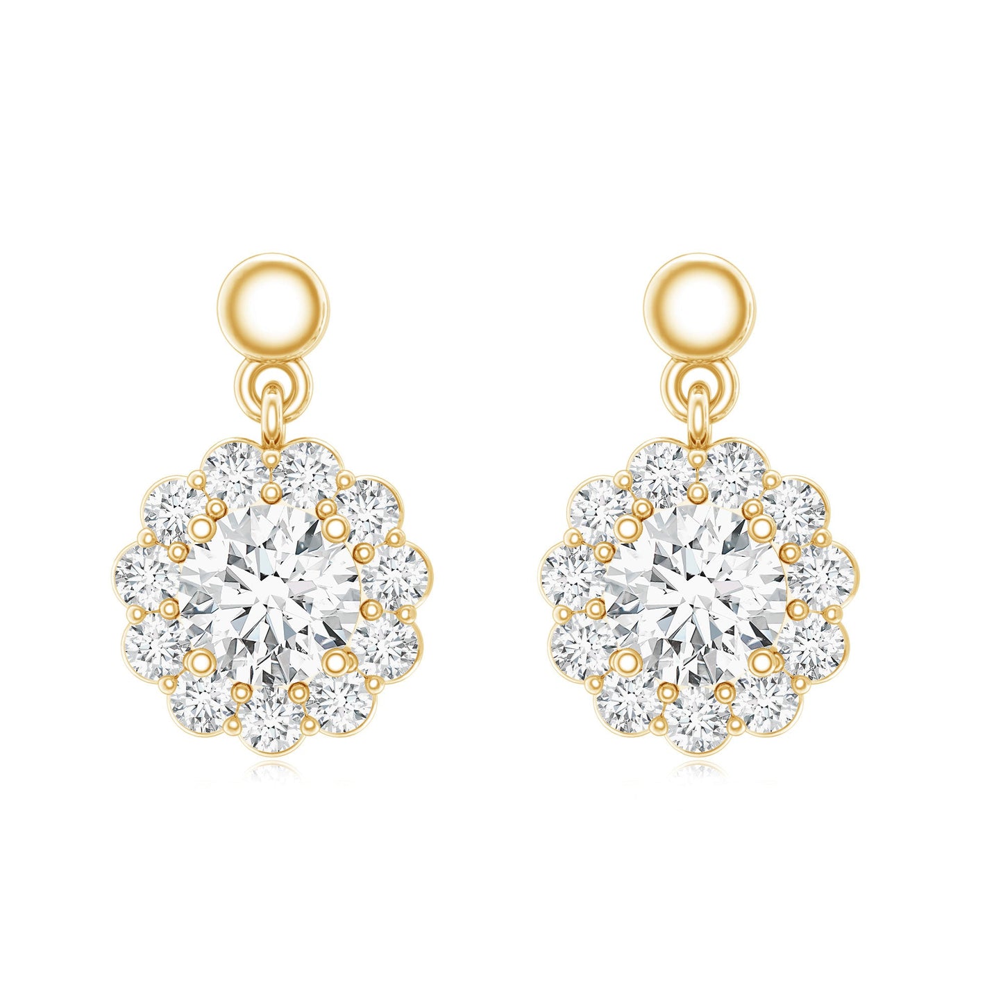 Certified Moissanite Flower Halo Drop Earrings