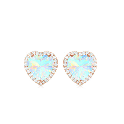 Natural Ethiopian Opal Heart Stud Earrings with Halo