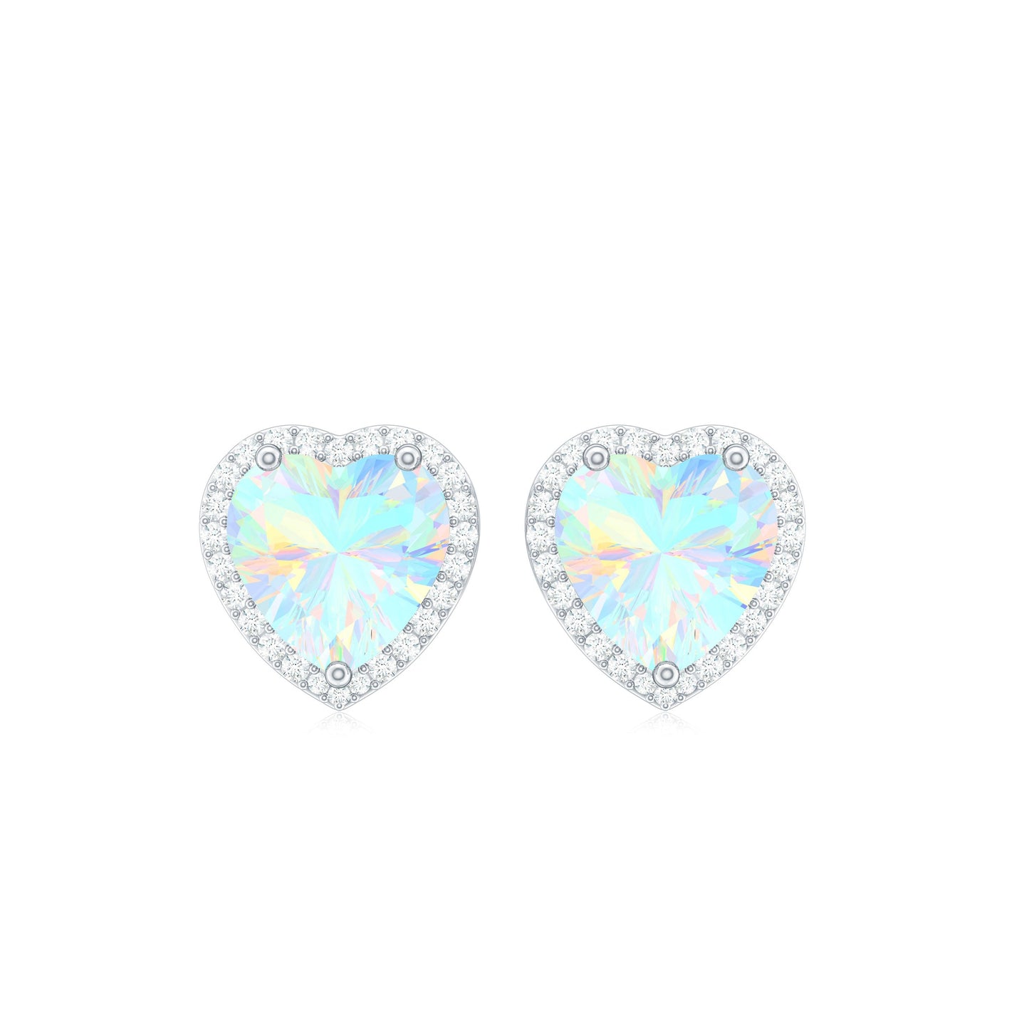 Natural Ethiopian Opal Heart Stud Earrings with Halo