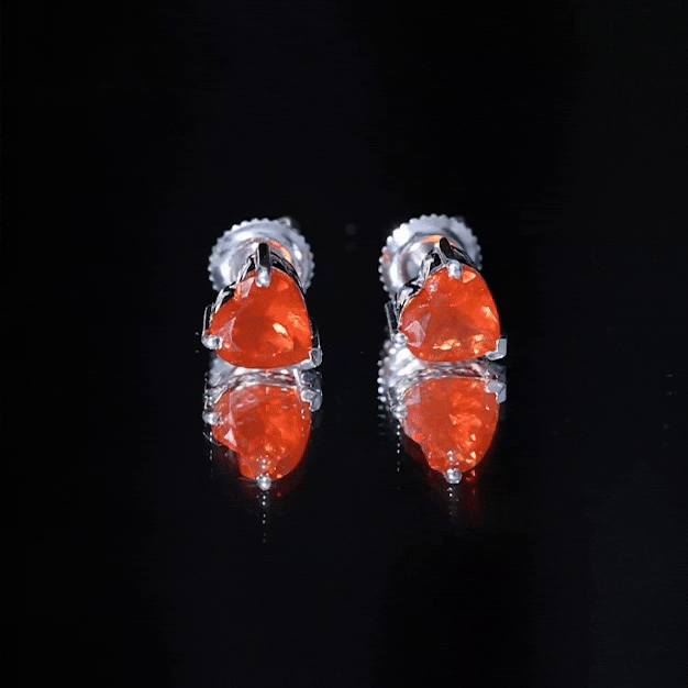 1.8 Carat Heart Shape Fire Opal Solitaire Stud Earrings