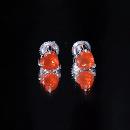 1.8 Carat Heart Shape Fire Opal Solitaire Stud Earrings