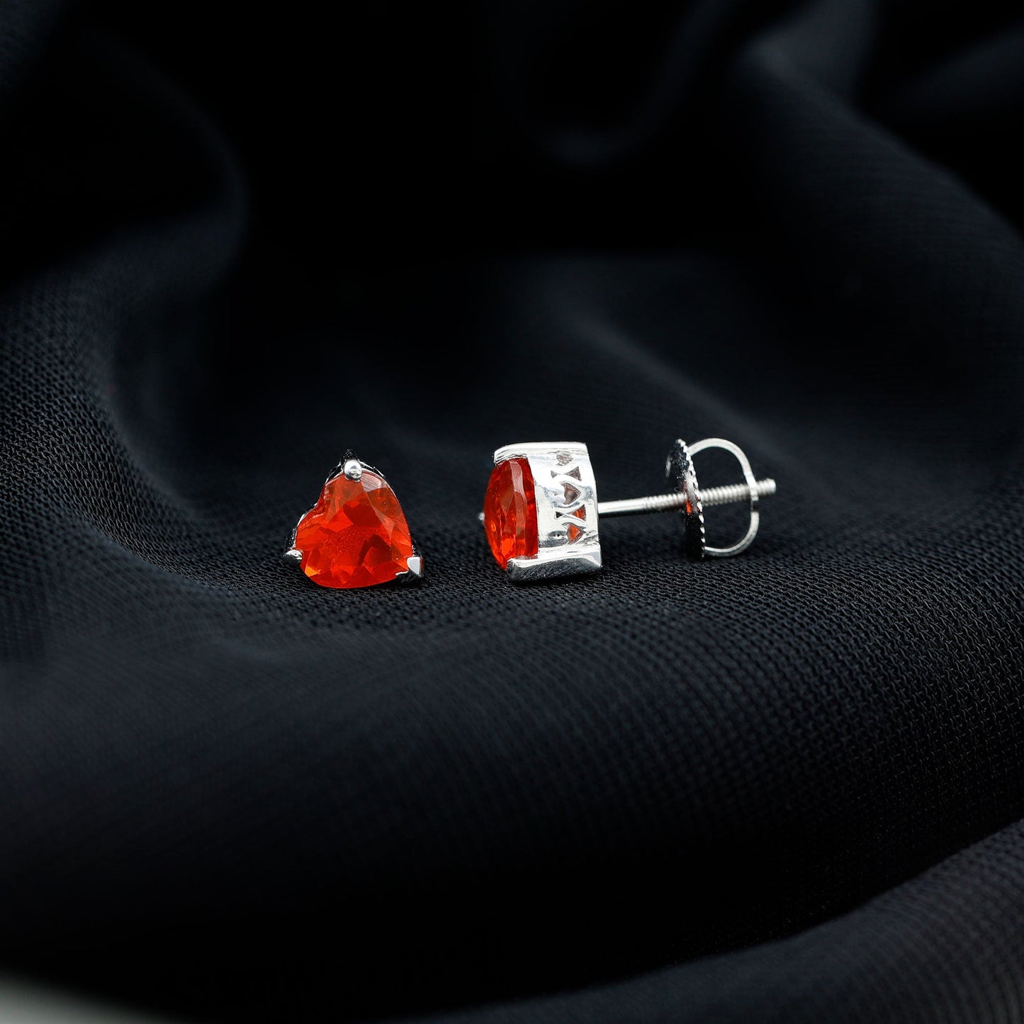 1.8 Carat Heart Shape Fire Opal Solitaire Stud Earrings