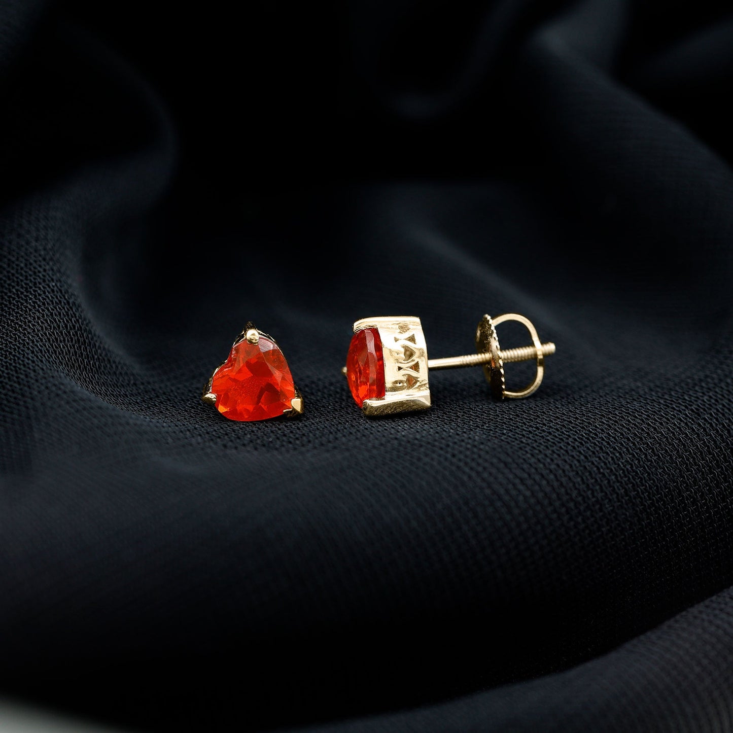 1.8 Carat Heart Shape Fire Opal Solitaire Stud Earrings