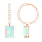 Genuine Emerald Cut Ethiopian Opal Drop Hoop Earrings