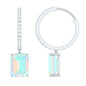 Genuine Emerald Cut Ethiopian Opal Drop Hoop Earrings