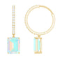 Genuine Emerald Cut Ethiopian Opal Drop Hoop Earrings