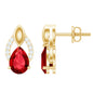 Pear Shaped Lab Created Ruby and Diamond Teardrop Stud Earrings