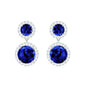 Lab Created Blue Sapphire Wedding Dangle Earrings with Moissanite Halo