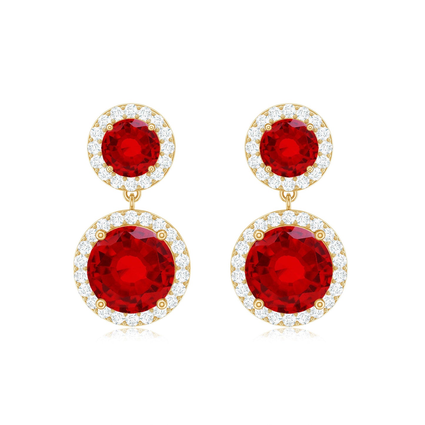 Certified Created Ruby and Diamond Halo Dangle Earrings