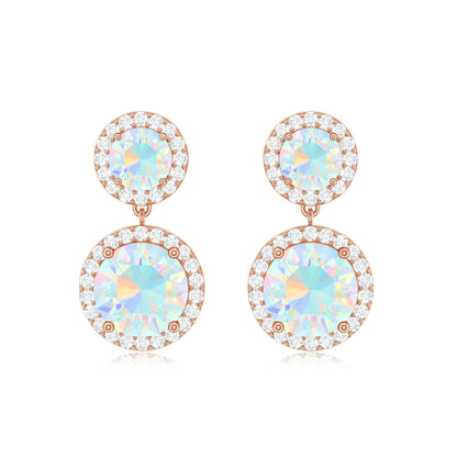 Round Ethiopian Opal and Diamond Halo Dangle Earrings
