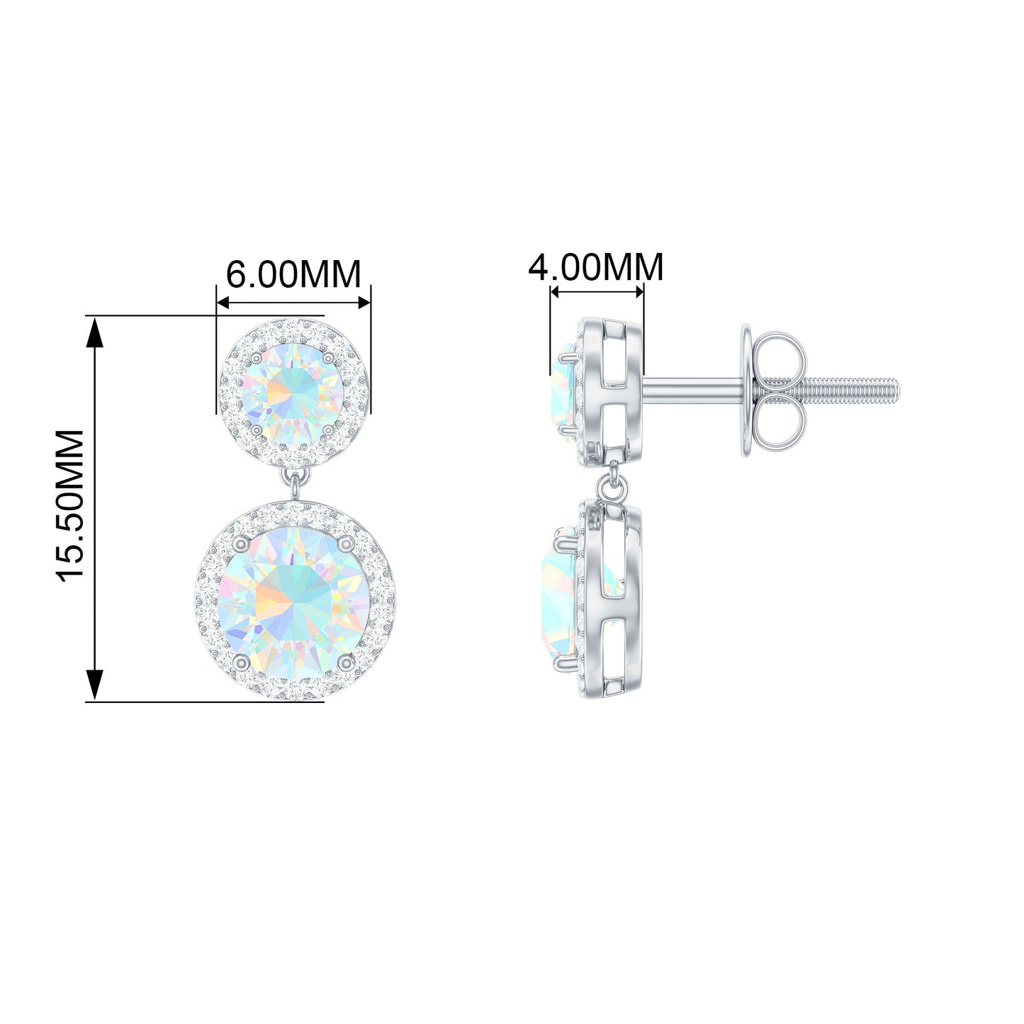 Round Ethiopian Opal and Diamond Halo Dangle Earrings
