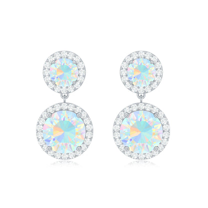 Round Ethiopian Opal and Diamond Halo Dangle Earrings