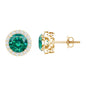 Created Emerald and Diamond Classic Halo Stud Earrings