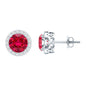 Created Ruby and Diamond Classic Halo Stud Earrings