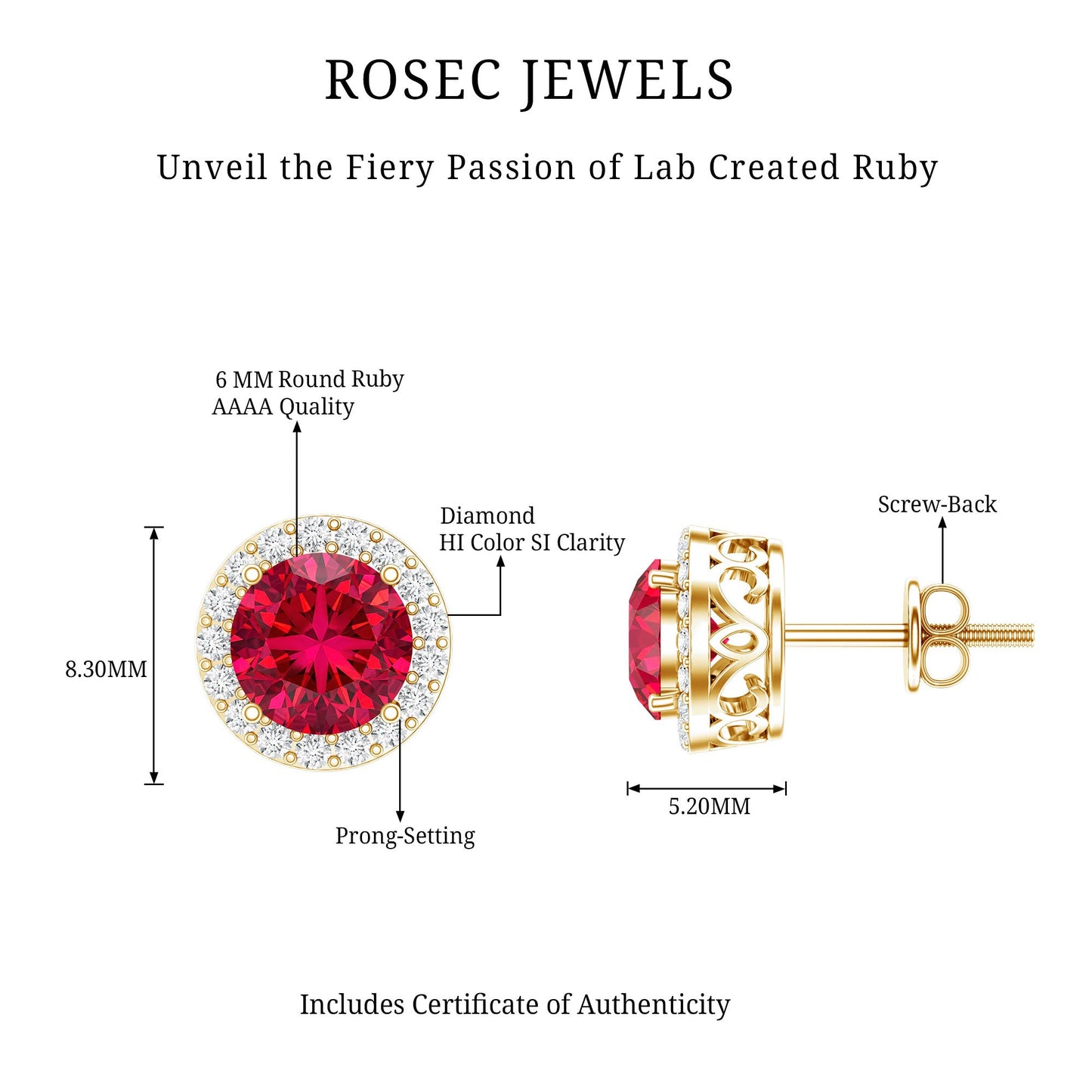 Created Ruby and Diamond Classic Halo Stud Earrings