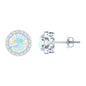 1.6 Carat Round Ethiopian Opal Stud Earrings with Diamond Halo in Prong Setting