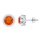 Round Fire Opal Minimal Halo Stud Earrings with Diamond