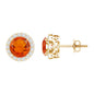 Round Fire Opal Minimal Halo Stud Earrings with Diamond