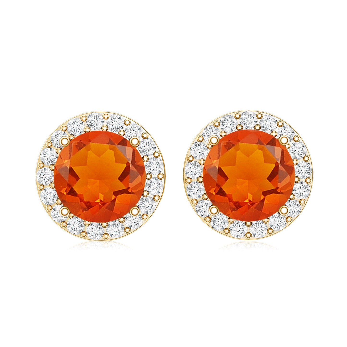 Round Fire Opal Minimal Halo Stud Earrings with Diamond