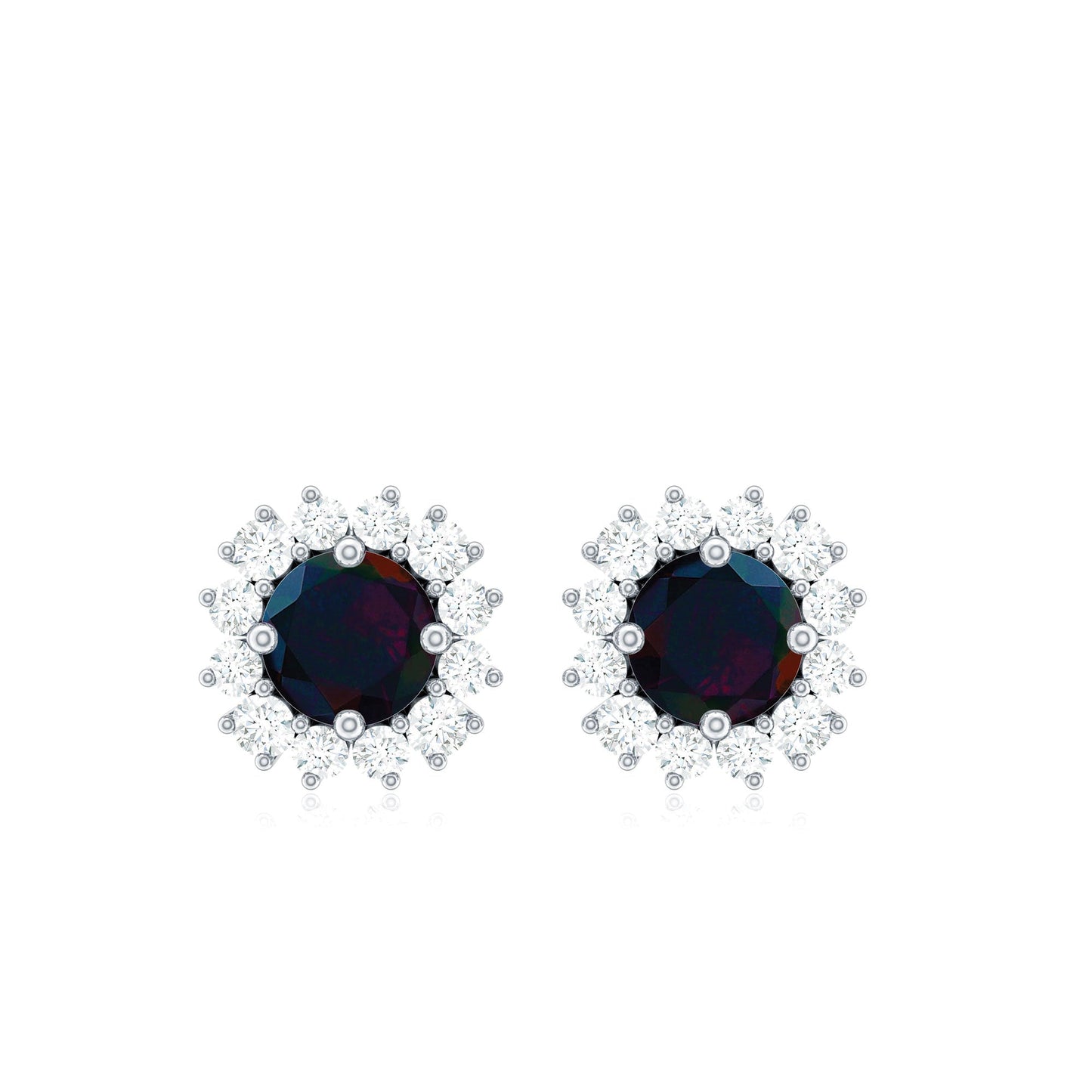 Genuine Black Opal Diamond Earrings with Screw Back