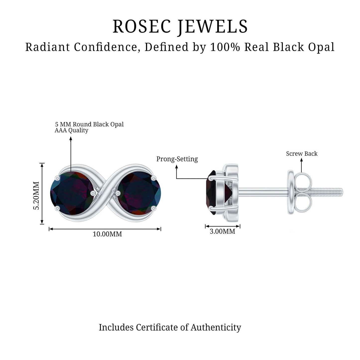 Natural 2 Stone Black Opal Infinity Earrings with Screw Back