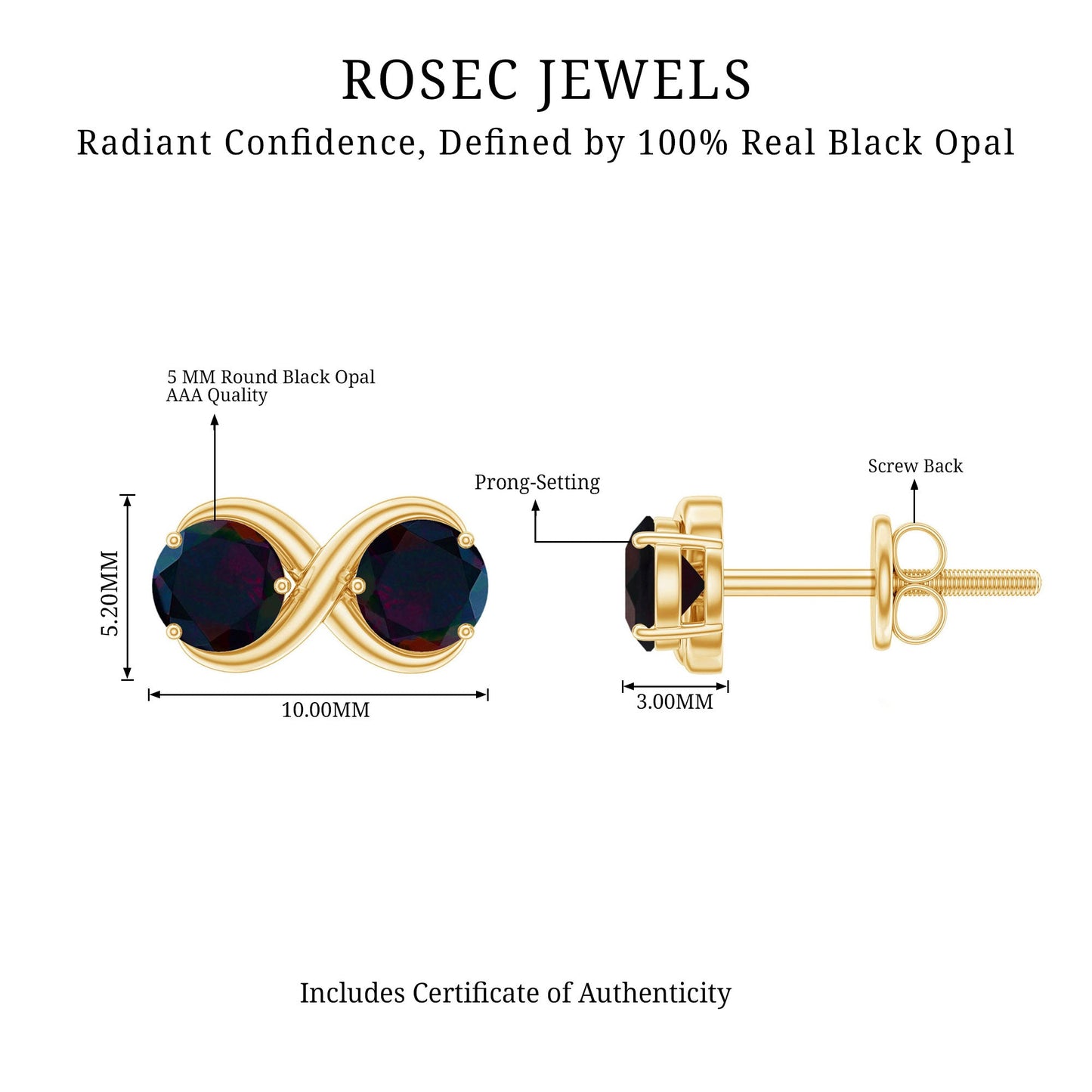 Natural 2 Stone Black Opal Infinity Earrings with Screw Back