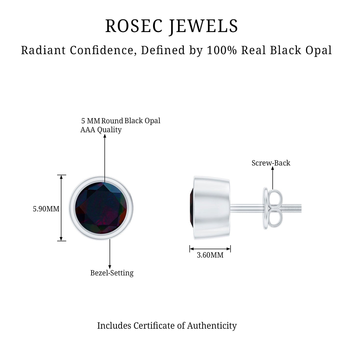 Natural October Birthstone Black Opal Earrings with Screw Back
