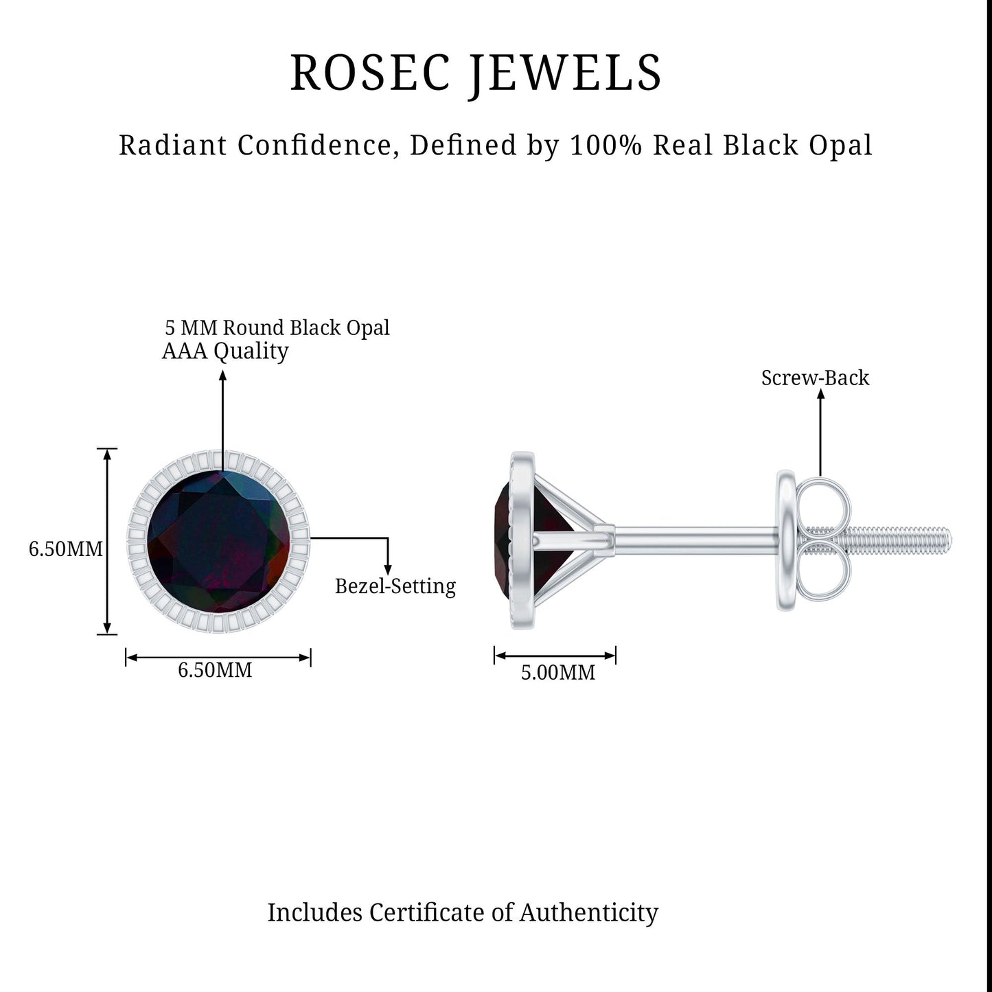 Natural Black Opal October Birthstone Earrings with Screw Back
