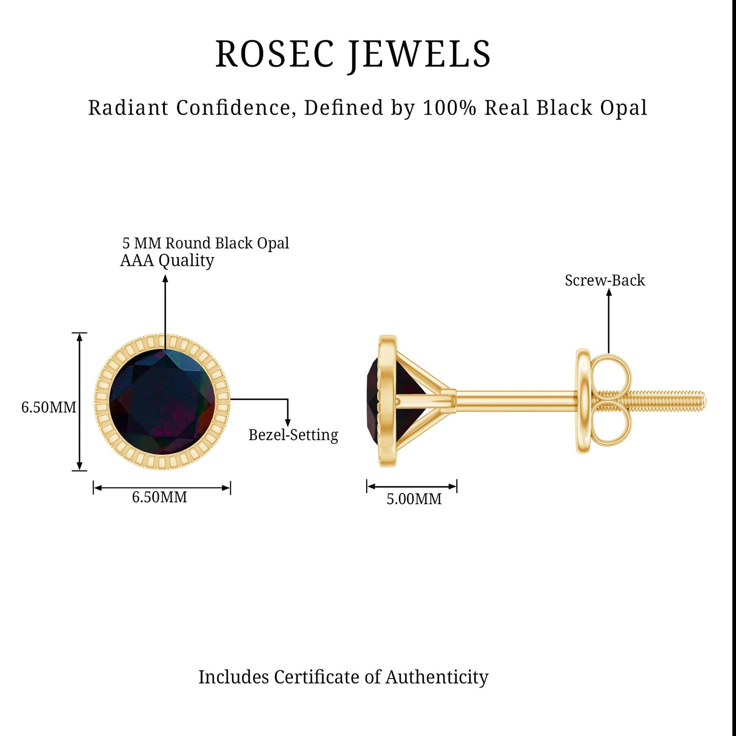Natural Black Opal October Birthstone Earrings with Screw Back